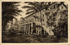 VINTAGE POSTCARD Large Hotel Of Vast Rozier terrace on the Tarn