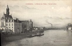 VINTAGE POSTCARD Corbeil the Town hall Seen On the Seine Boat