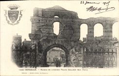 VINTAGE POSTCARD Bordeaux Ruins Of the Old Palate Gallien Lion