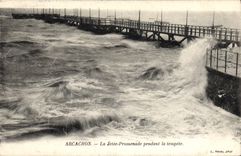 VINTAGE POSTCARD Arcachon the Pier Walk During the Storm