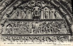 POSTAL Bourges Tympen de la VENDIMIA del pórtico central de la catedral el juicio pasado