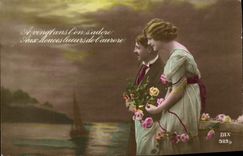 VINTAGE POSTCARD Fantasy Woman Boat