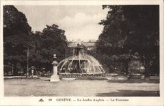 VINTAGE POSTCARD Geneva the English garden the fountain