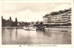 VINTAGE POSTCARD Geneva the Roads Quay of Mont Blanc Boat