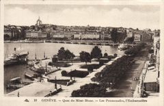 CPA Geneve Quai du Mont Blanc Les Promenades l'Embarcadere Bateau