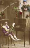 VINTAGE POSTCARD Fantasy Happy Child Year Militaria Soldier