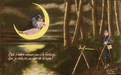 VINTAGE POSTCARD Fantasy Woman Soldier Militaria the Moon