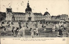 POSTAL Le Havre de la VENDIMIA la playa por la hora de los baños y de los nuevos niños del casino