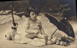 CPA Fantaisie Enfant Chien Chiot