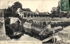 POSTAL Chenonceaux de la VENDIMIA el castillo el puerto