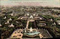 CPA Versailles Panorama Du Chateau Et Des Jardins
