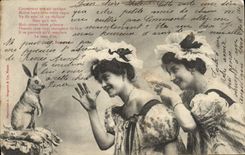 VINTAGE POSTCARD Fantasy Women Rabbit Folklore