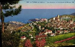 VINTAGE POSTCARD La Turbie View and Principality of Monaco