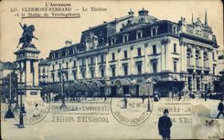VINTAGE POSTCARD Auvergne Clermont Ferrand the theater and the statue of Vercingetorix