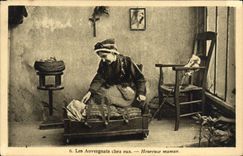 VINTAGE POSTCARD Auvergnats On their premises Happy Mom Folklore