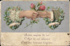 CPA Fantaisie Mains Fleurs