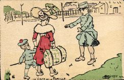 VINTAGE POSTCARD Fantasy the visit of the family Soldier Militaria Children