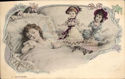 VINTAGE POSTCARD Fantasy Woman Children the young girl