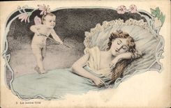 VINTAGE POSTCARD Fantasy Woman the young girl Angel
