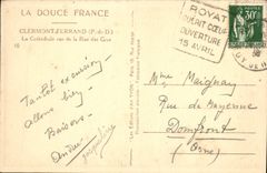 POSTAL Clermont-Ferrand de la VENDIMIA la catedral vista de la calle de las grasas