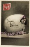 CPA Fantaisie Enfant Oeuf Paques Fleuries