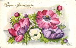 CPA Fantaisie Fleurs Heureux Anniversaire 