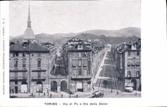 VINTAGE POSTCARD Torino Via di Po E Via della Zecca