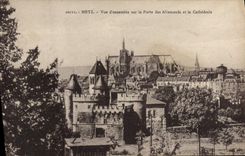 Cuadro total de Metz de la POSTAL de la VENDIMIA en la puerta de los alemanes y de la catedral
