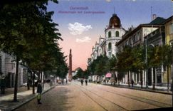 VINTAGE POSTCARD Darmstadt Rheinstrasse to mir Ladwigssaule