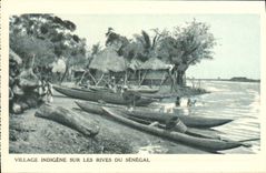 VINTAGE POSTCARD Indigenous Village on Banks of Senegal Boats