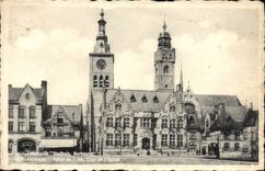 VINTAGE POSTCARD Dixmude Town hall Tower of the church