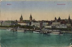 VINTAGE POSTCARD Mainz Gesamtansicht Boats
