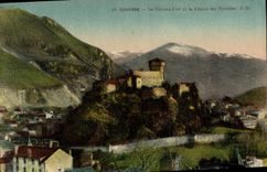 VINTAGE POSTCARD Heavy the strong castle and the chain of the Pyrenees