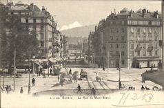 VINTAGE POSTCARD Geneva the street of Mont Blanc