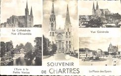 CPM Souvenir De Chartres La cathedrale Vue generale L'Eure a la petite Venise La place des Epars 