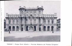 VINTAGE POSTCARD Torino Piazza Carlo Alberto Facciata Moderna Del Palazzo Carignano