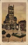 VINTAGE POSTCARD Neuss amndt Rhein Quirinus Kirche und Krieger Denkmal