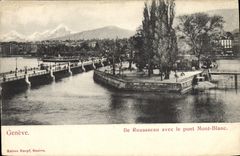 CPA Geneve lle Roussseau avec le Pont Mont Blanc