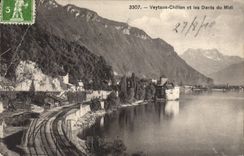 VINTAGE POSTCARD Veytaux Chillon and Teeth of the South