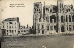 VINTAGE POSTCARD Ruins of Dixmude the Church and the Town hall Militaria