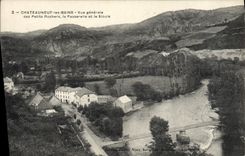 VINTAGE POSTCARD Chateauneuf les Bains View of the small rocks the footbridge and the sioule