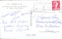 MODERN CARD Nantes the Stock Exchange the Place of the Trade and the church Saint Nicolas