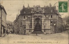 VINTAGE POSTCARD Besancon Fountain and Place of the State Major