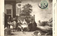 VINTAGE POSTCARD Musee Of Louvre the prodigal son has tablec with the Teniers courtesans