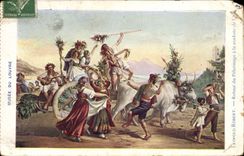 VINTAGE POSTCARD Museum Of Louvre Leopold Robert Return of the pilgrimage to the Madonna of the Arc