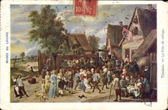 VINTAGE POSTCARD Museum Of Louvre Teniers the village f4ete