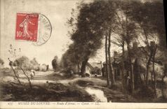 VINTAGE POSTCARD Museum Of Louvre Road of Arras Corot
