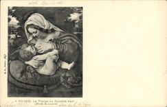 VINTAGE POSTCARD Museum Of Louvre Salario the Virgin With the green Cushion