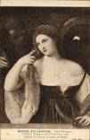 VINTAGE POSTCARD Museum Of Louvre Venetian School Vecelli Titien Alphonse de Ferrare and will laura of Dianti