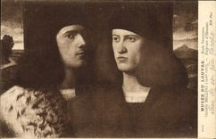 VINTAGE POSTCARD Museum Of Louvre Venetian School Gentile Bellini Portraits of men
